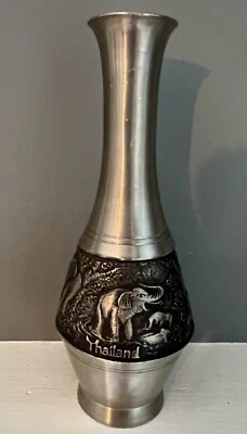 "Florero de brotes de peltre de 6"" arte asiático decoración de elefantes de Tailandia" Foto 1 de 4