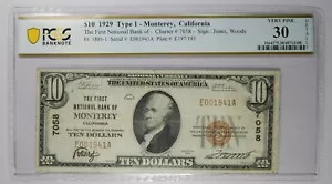 1929 Monterey, Ca First National Bank of Monterey $10 PCGS VF-30 Details - Picture 1 of 4