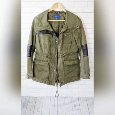 Apt. 9 Green Faux Leather Army Military Utility Drawstring Jacket Women’s Small - Image 1 of 4