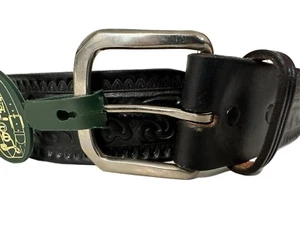 Looper Size 35 Hand Tooled Leather Print Western Black Belt Acorn 475 NEW - Picture 1 of 6