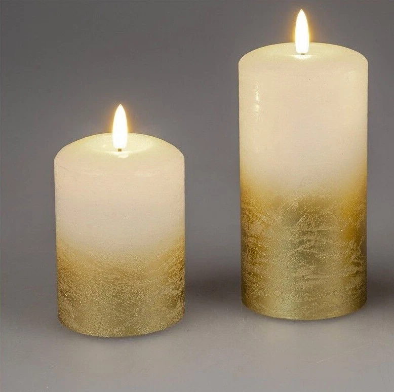 Formano LED Wachs Kerze weiss gold Flamme Flacker Optik  mit Timer Größe wählen - Bild 1 von 1