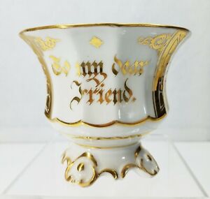 Tasse armoire en porcelaine antique "À MON CHER AMI" décoration or brillant