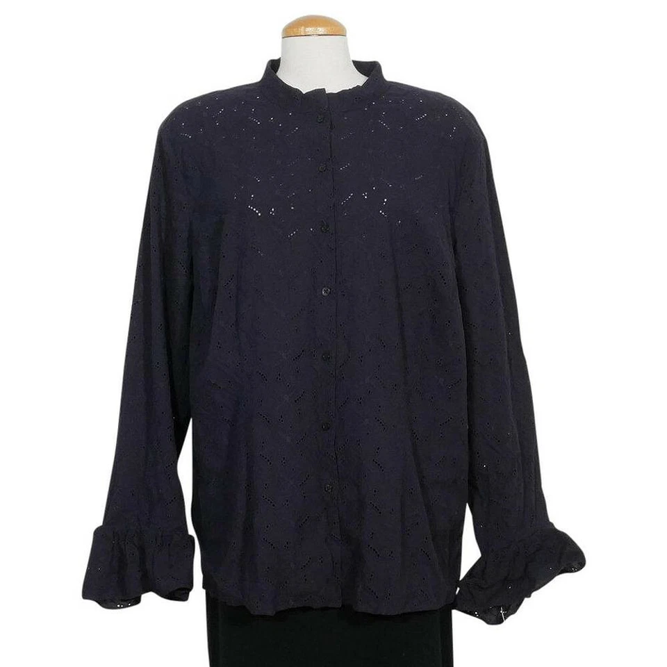 Women's Lauren Ralph Lauren Top Blouse Eyelet Size 20w 100 Cotton Blue Navy