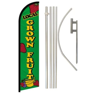 Local Grown Fruit Windless Banner Swooper Advertising Flag Pole Kit Fresh Fruits - Picture 1 of 8