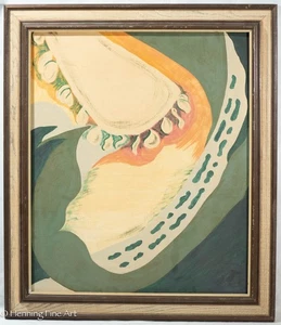 Hermosa pintura al óleo abstracta vintage de formas celulares orgánicas firmada "Aker" - Imagen 1 de 11