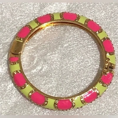 Kate Spade Bracelet Bangle Neon Pink Yellow Enamel Geometric Hinged Clasp - Image 1 of 4