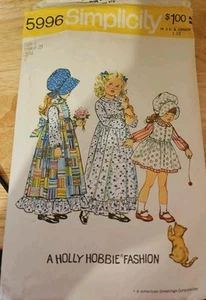 🌼 1973 SIMPLICITY #5996 - GIRLS "HOLLY HOBBIE" DRESS-PINAFORE-BONNET PATTERN  6 - Picture 1 of 4