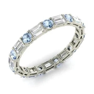 1,96Ct Aquamarin Diamant Full Eternity Jubiläum Band Made in 14K Weißgold - Bild 1 von 8