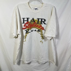 Vintage Hair Stylists Rule Because XXL T-Shirt Top 10 List Y2K Funny Barber Tee - Picture 1 of 9
