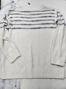 Maurices White Blue Striped Sweater Cotton Blend Womens Size Medium - Picture 1 of 4
