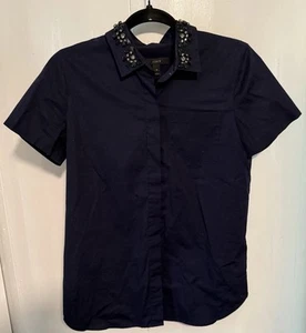 J.Crew dunkelblau Kragen verziert Kurzarm Knopfleiste Shirt Top Gr. 4 - Bild 1 von 6
