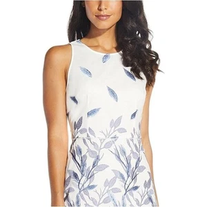 Adrianna Papell Women's Embroidered Sheath Dress, White/Blue Size 16 - Picture 1 of 3