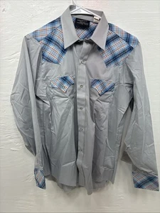 New Kids Champion Western Gray Plaid Long Sleeve Pearl Snap Size 18 CC-107 - Picture 1 of 12