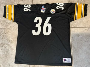 Camiseta deportiva de fútbol americano negra del campeón NFL Jerome Bettis #36 52 etiqueta de los Pittsburgh Steelers - Imagen 1 de 23