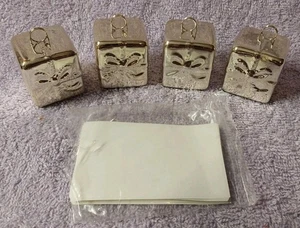 Christmas Card Holders - Set Of 4 - Gold Tone Wrapped Package Gift Weighted - Picture 1 of 6