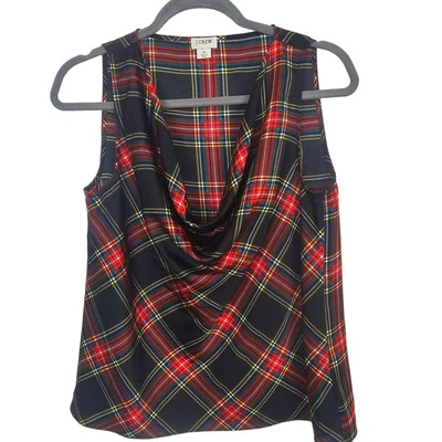 Blusa J Crew Cuello Capucha Top Sin Mangas Blusa Mujeres XS Rojo Top a Cuadros Prenda para el torso Informal Foto 1 de 4