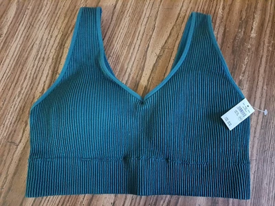 AERIE Sports Bra Real Good XL Dark Green Ribbed Removal Pads NWT - Image 1 of 2