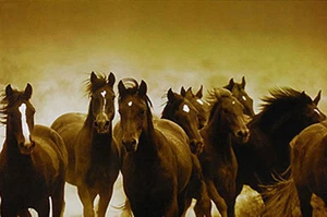 Impresión artística The Meeting de Tony Stromberg Horse Ranch Western Cowboy 27x19 - Imagen 1 de 1