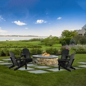 Folding Adirondack Chair Outdoor Patio Chair Set of 4 Weather Resistant - Picture 1 of 11