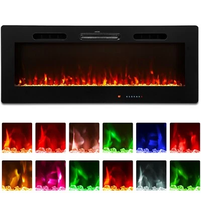 50" Electric Fireplace Insert Wall Mounted/Recessed Remote 12 Flame Colors 1500W - Image 1 of 4