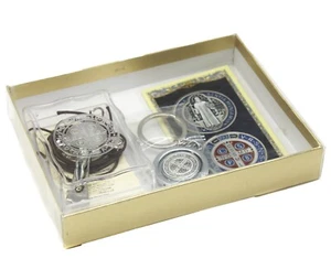 ST BENEDICT CROSS 3" Nickel Cross Free keychain and Holy Medal Card Gift Set - Picture 1 of 6