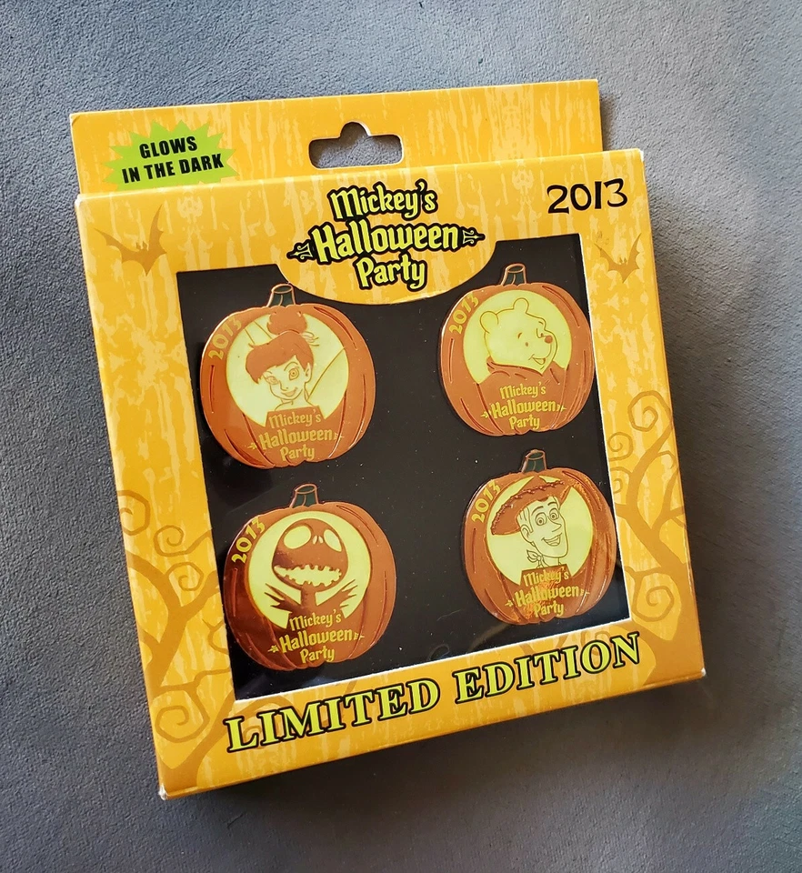 Disney Pin Mickey’s Halloween Party 2013 Calabaza Caja Juego de 4 Pines LE1000 NUEVO Foto 1 de 4