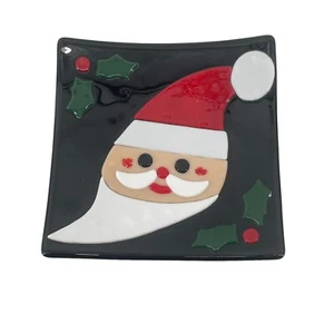Signed LaDean St. Clair Fused Art Glass Santa Clause Christmas Tree Dish Plate - Picture 1 of 7