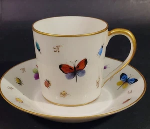 Le Tallec France Tiffany Hand Painted Demitasse Cup Saucer Butterfly Beetle - Picture 1 of 13