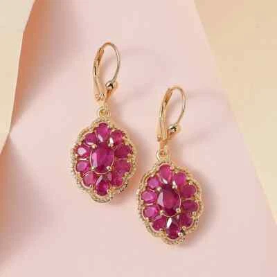 7.10 ctw Niassa Ruby  (FF) Earrings Vermeil Yellow Gold Over 925 Sterling Silver - Image 1 of 4