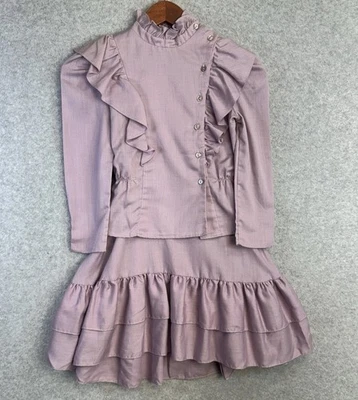 VTG Dorissa Miami Dressy Ruffle Blouse & Tiered Skirt Set Sz 7 Mauve Prairie - Image 1 of 4