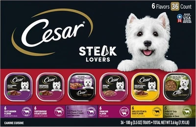 Cesar Adulto Comida Húmeda para Perros Steak Lover's Variedad Paquete de 36 3.5 OZ Foto 1 de 4