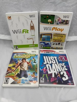 Nintendo Wii Game Bundle – Wii Fit, Wii Play, Outdoor Challenge, Just Dance 3 - Image 1 of 2