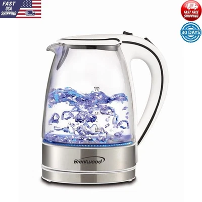 Hervidor eléctrico inalámbrico de vidrio templado de 1,7 L con plástico de apagado automático LED azul Foto 1 de 4