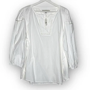 Ann Taylor Loft weiß Spitzenbesatz Top Bluse Langarm 100 % Baumwolle Damen XL neu mit Etikett - Bild 1 von 10
