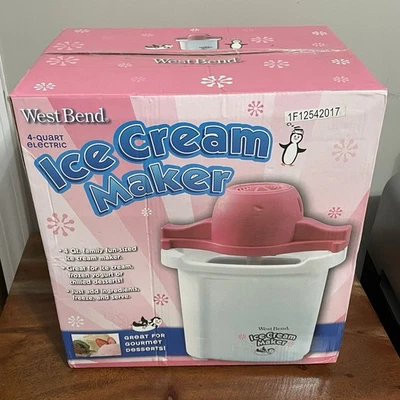 Máquina de helados eléctrica West Bend de 4 cuartos de galón blanca/rosa NUEVA EN CAJA tamaño 4 qt Foto 1 de 4