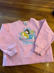 Vintage Disney Store Disney Princesses Pink Embroidered Sweatshirt Pullover 5/6 - Picture 1 of 12