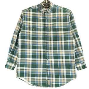 Abercrombie Camicia Grande Flanella Uomo S Verde Avorio Cotone 2 Tasche Manica Lunga - Foto 1 di 8