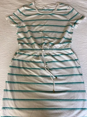 Charter Club striped white & green  t shirt dress with pockets stretch size M - Image 1 of 4