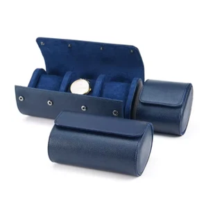 Luxury Genuine Blue Leather Watch Roll 1-2-3 Travel Case Leather Display Storage - Picture 1 of 17