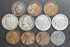 11 Us Mixed Coins Lot Silver Included V Nickel Steel Cent Buffalo Indian Wheat