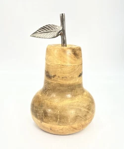 Wooden Pear Brass Stem Leaf Cottage Country Decor Tan 10” - Bild 1 von 7