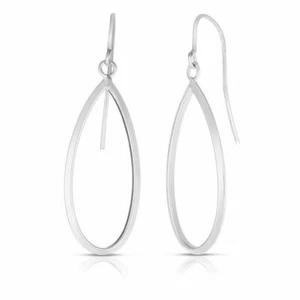 1 5/8" Graduated Open Oval Dangle Drop Earrings Real 14K White Gold 1.0gr - Picture 1 of 2