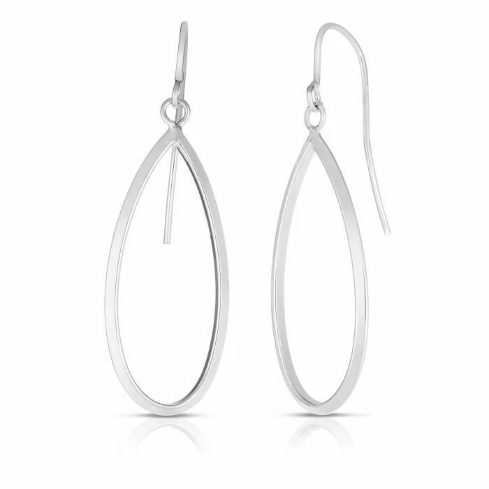 1 5/8" Graduated Open Oval Dangle Drop Earrings Real 14K White Gold 1.0gr - Imagem 1 de 2