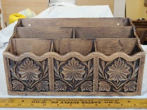 VTG 1960s Lerner Desk Mail Sorter Letter Holder 3 Tier 6 Slot Faux Wood Carved - Picture 1 of 11