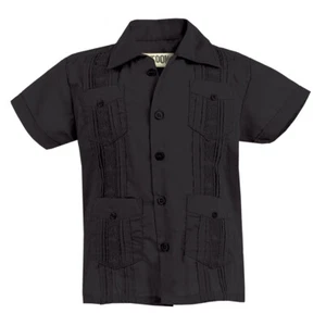 Black Platoon Kids Toddlers Boys Guayabera Short Sleeve Cuban Shirt Wedding - Picture 1 of 1