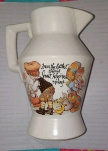 Vintage McCoy USA Ivory Pitcher W/ Handle And picture Decal Of Kids 5.5x4 - Picture 1 of 7