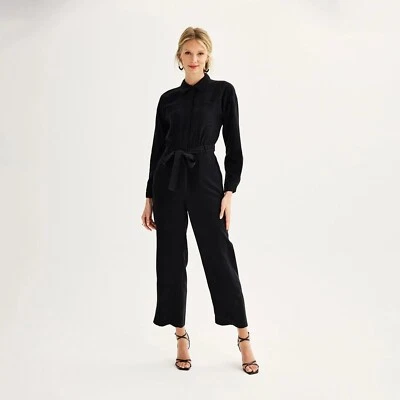 Mono utilitario Nine West negro con cinturón manga larga bolsillos medianos nuevo con etiquetas Foto 1 de 4