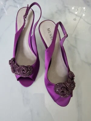 Menbur атласный высокий каблук слинга назад заглянуть носок вечерние туфли свадьбы случай UK7 40 - Изображение 1 из 4