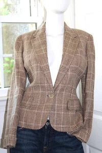 VTG Ralph Lauren 100% Linen Tweed Blazer Green Label Collection Brown Jacket 4 - Picture 1 of 9