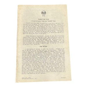 RCA 812 Transmitting Triode Zirconium-Coated Plate Etc 1939 Specifications  - Picture 1 of 2